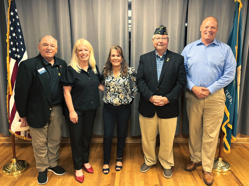Delaware Secretary of Veterans Affairs Karen Berry , center, is joined by retired Army National Guard Adjutant Gen. Maj. Gen. Frank Vavala, Sen. Nicole Poore, Rep. Bill Carson, and Commission Executive Director Anthony Bourdeau in their visit Middletown VFW Post.
